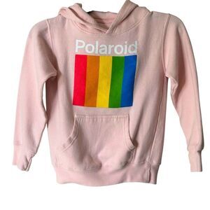 Polaroid Pink Hoodie Sweatshirt Rainbow Film Photo Big Girls Size Small